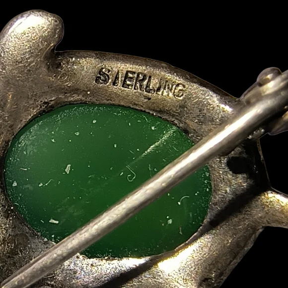 Vintage Germany Turtle Brooch In Sterling Silver With Green Glass And Marcasite - Picture 9 of 10